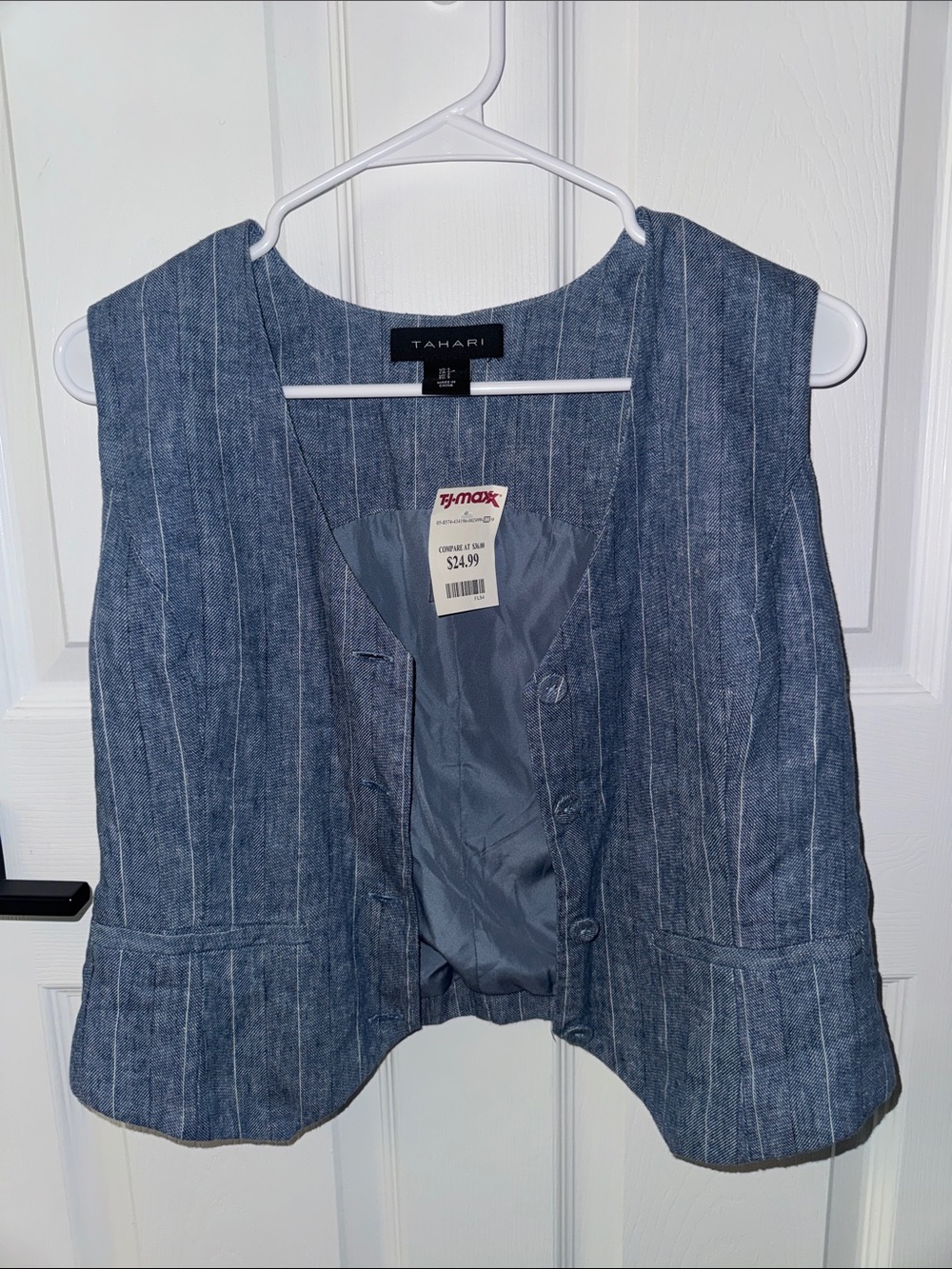 Tahari Denim-Look Pinstripe Vest in Blue